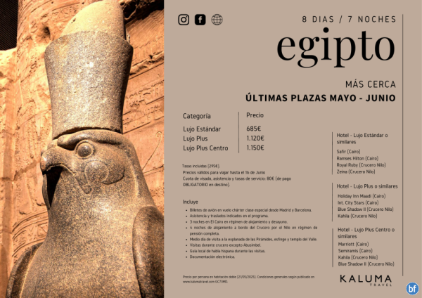 Egipto Ms Cerca \-Ultimas Plazas\- - Salidas Barcelona y Madrid Mayo-Junio desde 685 € 