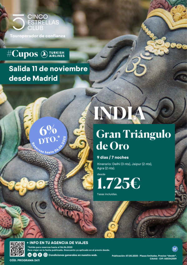 6%dto CuposTK/Gran Triangulo de Oro dsd 1.725 € 9d/7n Unica Salida en 11 de Noviembre desde Madrid