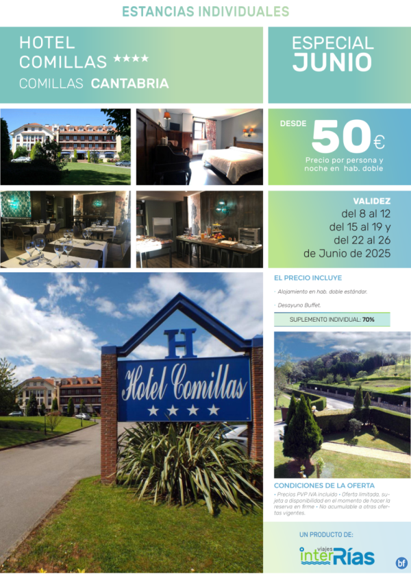 Especial Junio Hotel Comillas 4* (Comillas - Cantabria).- Hoteles para Individuales