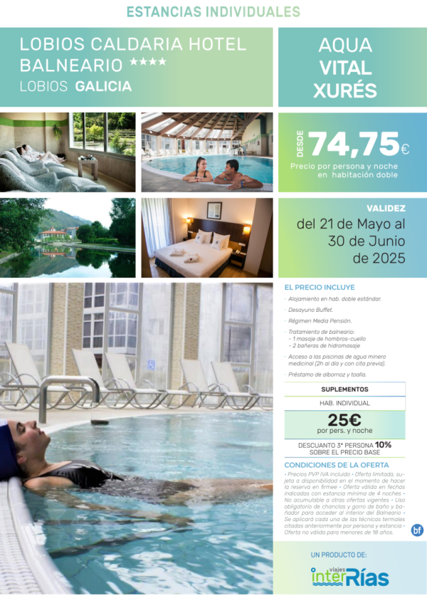 Aqua Vital Xurs Lobios Caldaria Hotel Balneario 4* (Lobios - Galicia).- Hoteles para Individuales