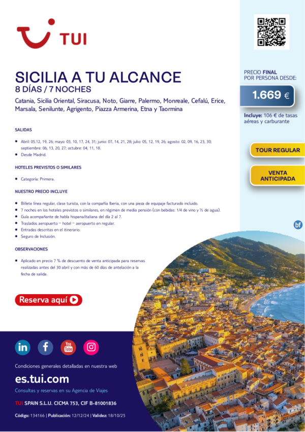 Sicilia a tu alcance. 8 das / 7 noches. Tour Regular. Salidas hasta OCT desde MAD desde 1.669 € 