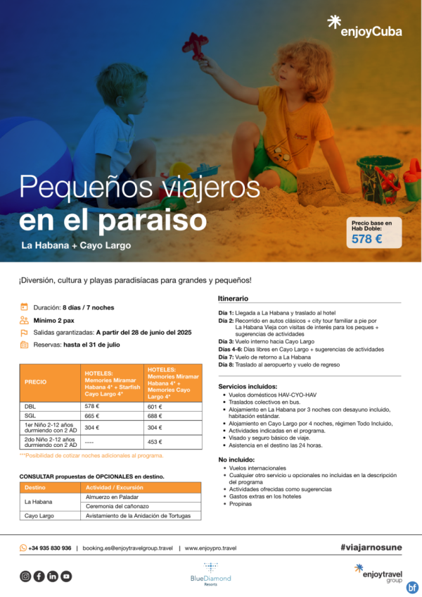 Pequeos viajeros  en el paraso La Habana y Cayo Largo 8D/7N desde 578 € 