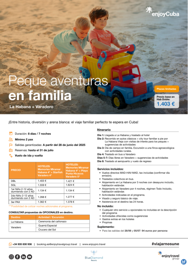 Peque aventuras  en familia La Habana y Varadero 8D/7N con vuelo incluido desde 1,403 € 