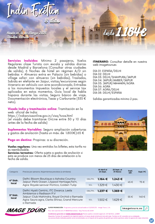 India Extica, 8 das hasta marzo 2026 desde 1.164 € 