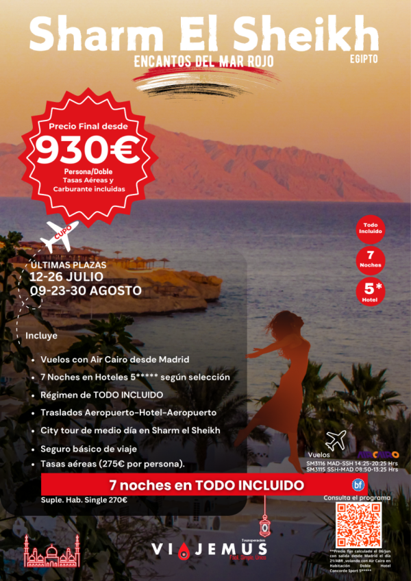 Sharm El Sheikh, Encantos del Mar Rojo, ltimas plazas.Salida desde Madrid garantizada. Todo Incluido,hotel 5*