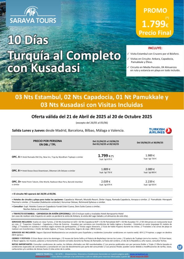 Exclusivo! Turqua al Completo con Playa Kusadasi 10 das: Circuito con Visitas Incluidas y Playa hasta Oct 25