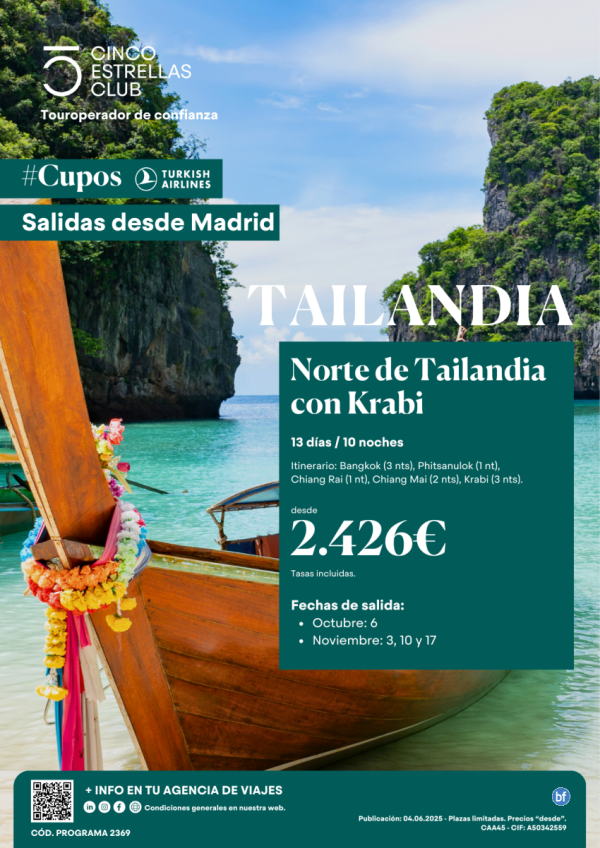 CuposTK / Norte de Tailandia con Krabi dsd 2.426 € 13d/10n sld Octubre:6, Noviembre:3, 10, 17 desde Madrid