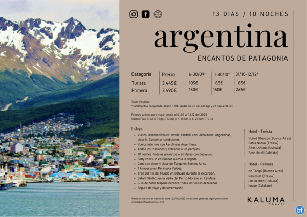 Argentina Encantos de Patagonia 10 noches - Salidas con *Beneficios Especiales* hasta Diciembre desde 3.445 € 