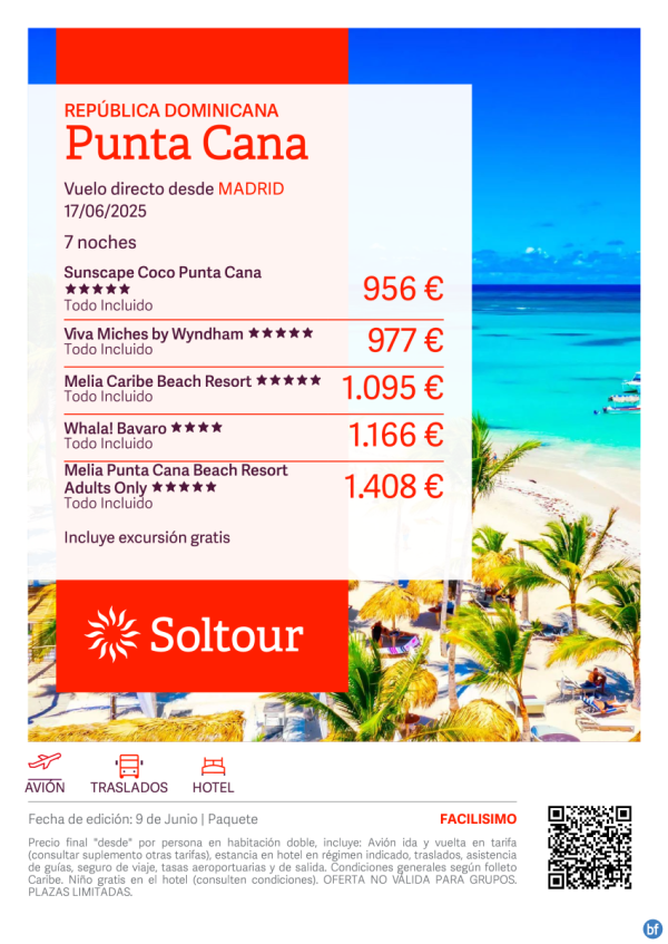 Punta Cana (Repblica Dominicana) desde 956 € , salida 17 Junio desde Madrid