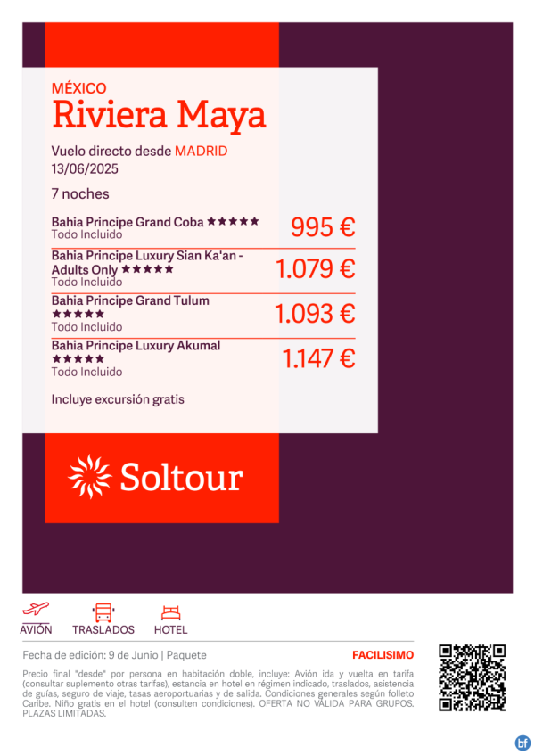 Riviera Maya (Mxico) en Hoteles Bahia Principe desde 995 € , salida 13 Junio desde Madrid