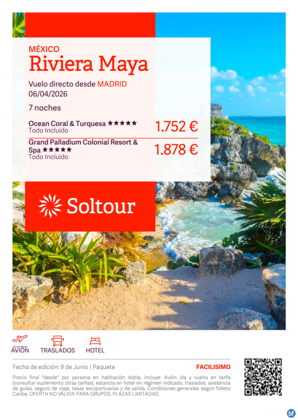 Riviera Maya (Mxico) en Grand Palladium Colonial Resort & Spa desde 1.878 € , salida 6 Abril 2026 desde Madrid