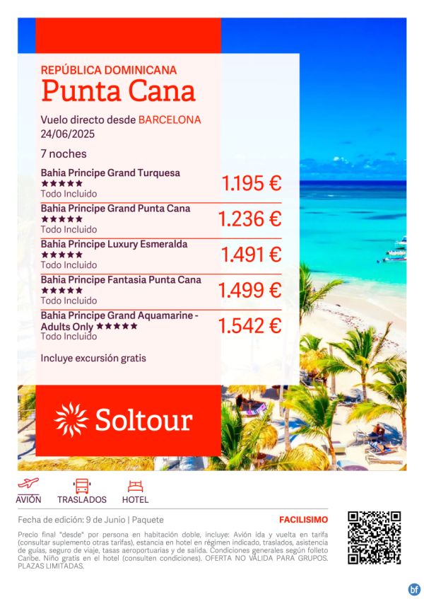Punta Cana (Repblica Dominicana) en Hoteles Bahia Principe desde 1.195 € , salida 24 Junio desde Barcelona
