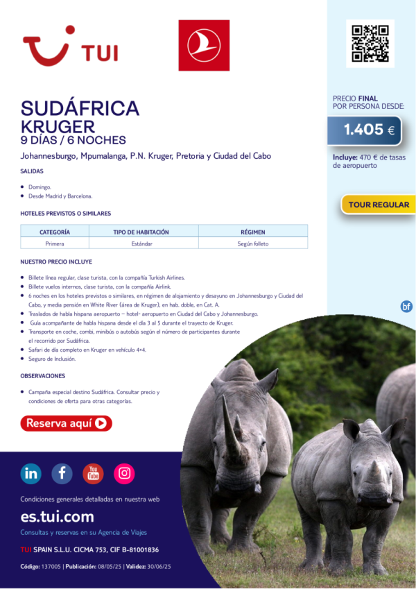 Sudfrica. Kruger. 9 das / 6 noches. Tour Regular. Vuelos con TK. Salidas desde MAD y BCN desde 1.405 € 