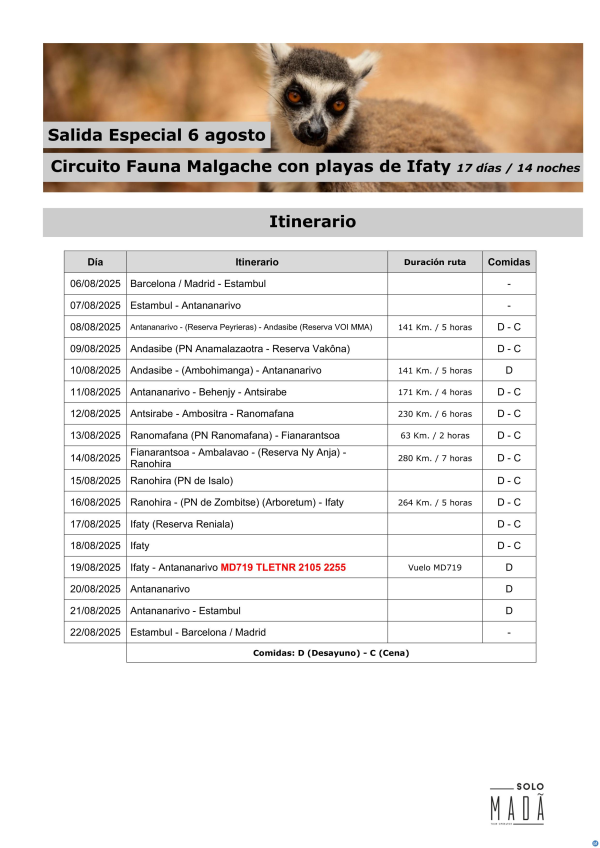 Madagascar: Salida Especial 6 agosto 17 das. CUPOS confirmados Barcelona y Madrid con Turkish