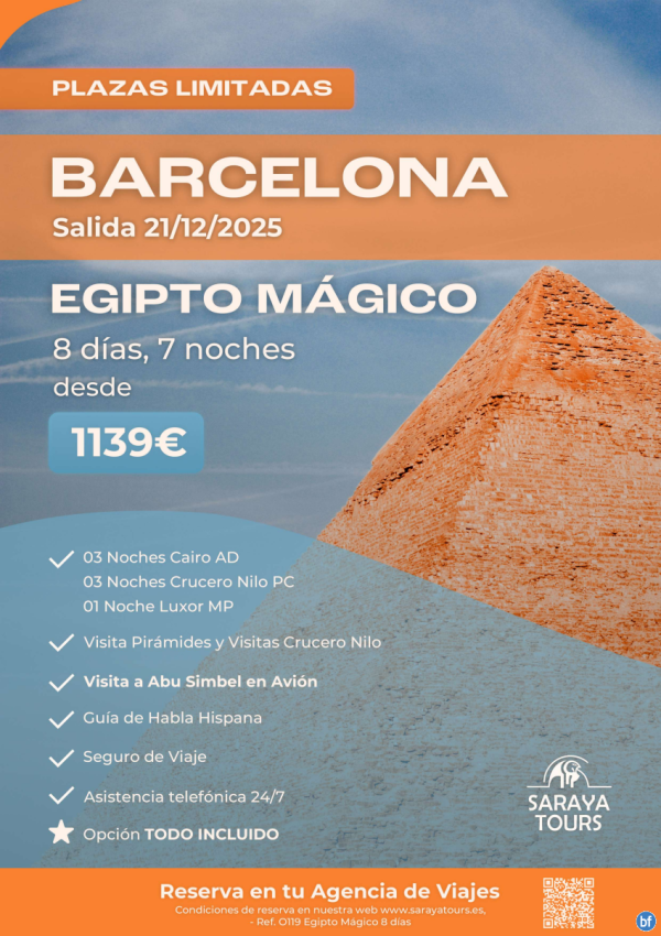 Especial Egipto Mgico con Abu Simbel en avin incluido. Salida 21/12/25 desde BARCELONA