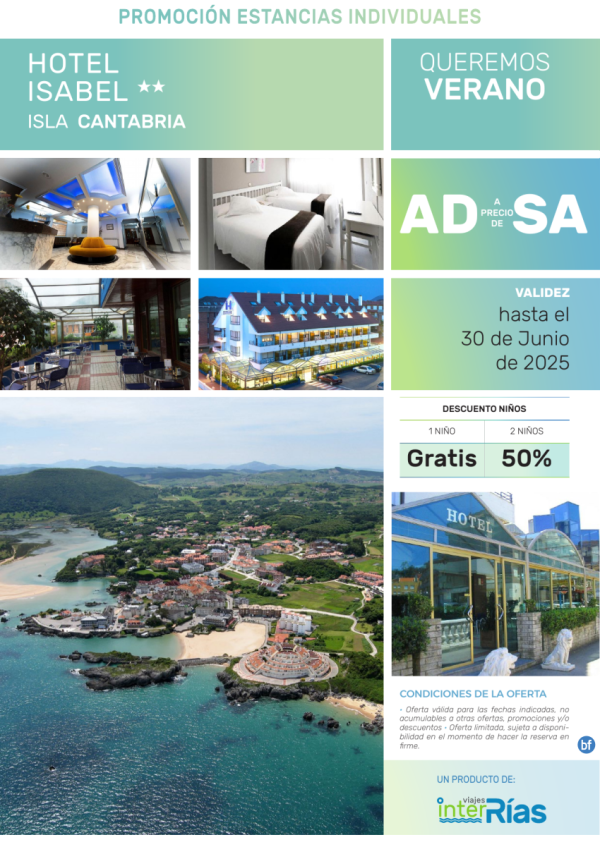Queremos Verano Hotel Isabel 2* (Isla - Cantabria).- Hoteles para Individuales