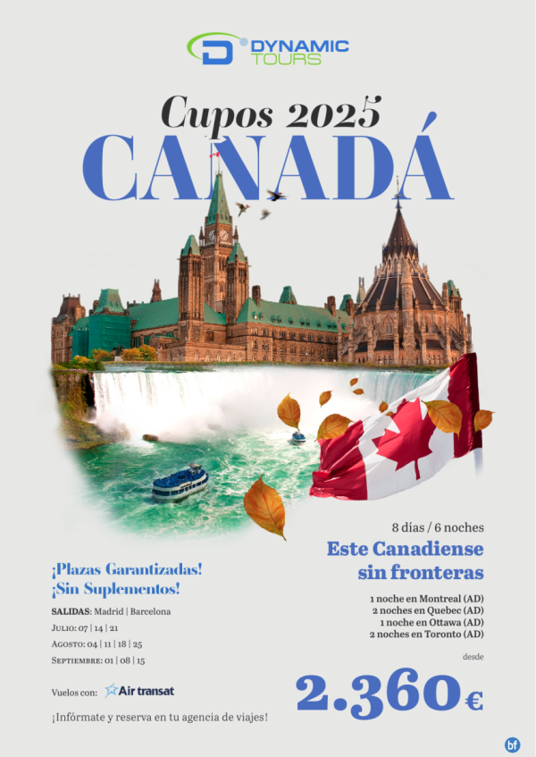 ?CANAD??Cupos 2025 € ?Este Canadiense?(8d/6n) ? salidas: mad y bcn ? desde 2.360 € 