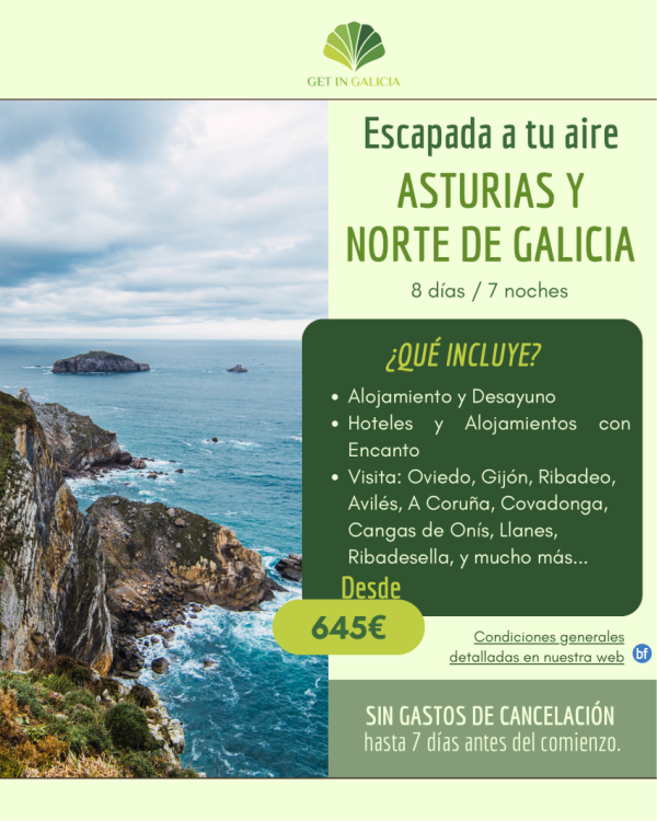 Circuito a tu aire Asturias/Norte de Galicia. En coche propio o de alquiler. 8 das/7 noches en Hoteles. 645 € 
