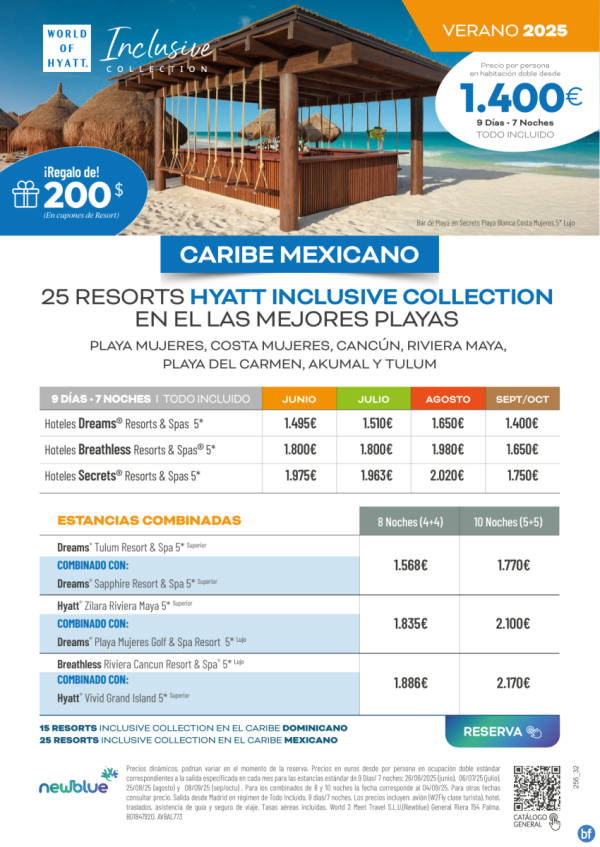 Precios junio a octubre - Caribe Mexicano Desde 1.400 € (9D/7N) + Estancias combinadas de 8 y 10 Noches