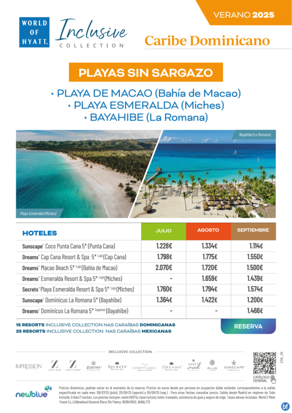 Playa SIN Sargazo este Verano. Macao, Playa Esmeralda y Bayahibe. Precios julio a septiembre. Desde 1.114 € 