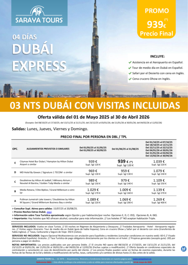 Promo! Dubai Express 4 das con Hotel, Traslados y Visitas Incluidas dsd 939 € hasta Abril 2026