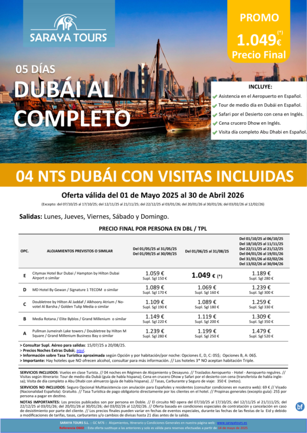 Promo! Dubai al Completo y Abu Dhabi 5 d con Hotel, Traslados y Visitas Incluidas dsd 1.049 € hasta Abril 2026