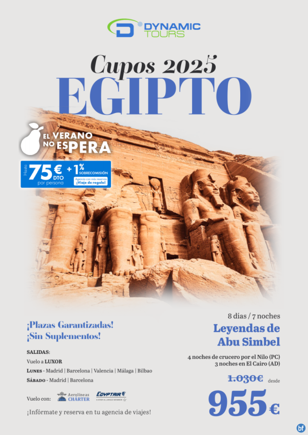 El verano no esPERA | EGIPTO ? 75 € de dto ?Leyendas de Abu Simbel | (4cru+3cai) ? sal: lun y sab | dsd 955 € 