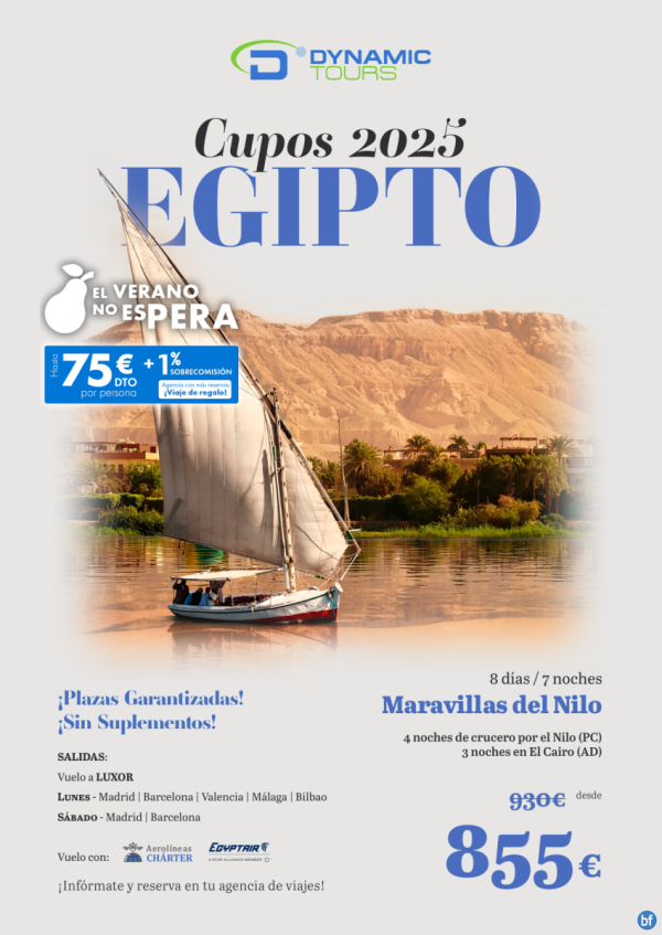 El verano no esPERA  | EGIPTO ? 75 € de dto ?Maravillas del Nilo | (4cru+3cai) ? sal: lun y sab | desde 855 € 