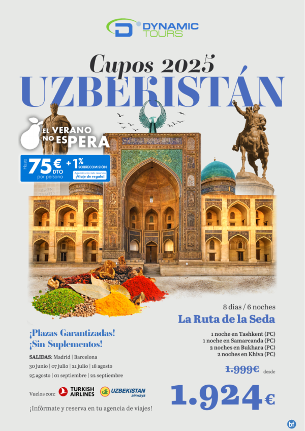 El verano no esPERA ? UZBEKISTN ? 75 € de dto ? (8d/6n) ? Salidas: mad y bcn | desde 1.924 € 
