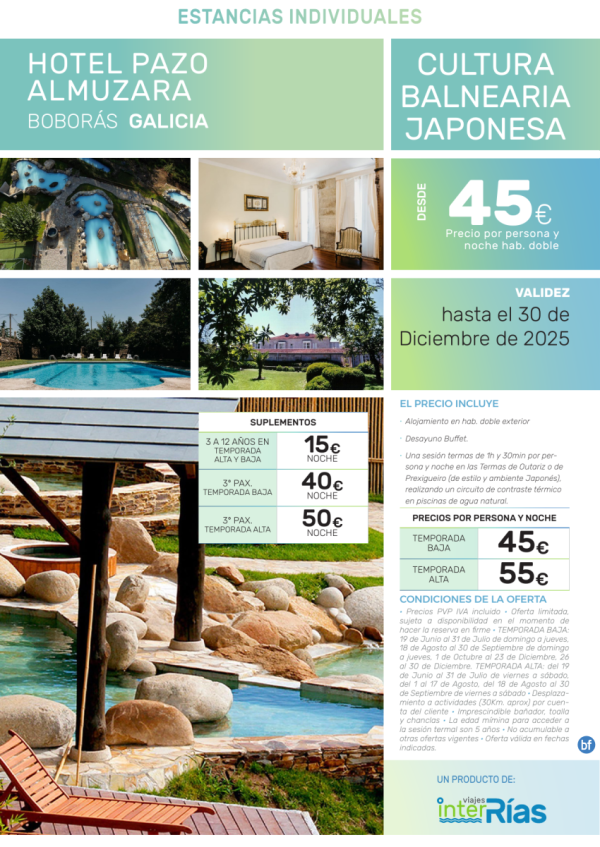 Cultura Balnearia Japonesa Hotel Pazo Almuzara (Bobars - Galicia).- Hoteles para Individuales