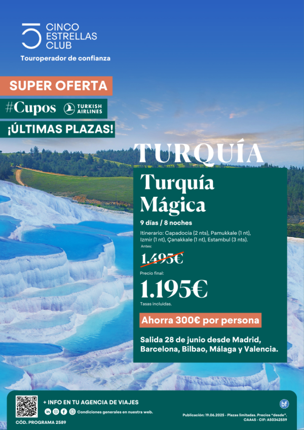 UltimasPlazas! ahorra 300 € sld 28Junio CuposTK/Turquia Magica 9d/8n PrecioFinal 1.195 € dsd Mad,Bcn,Bio,Agp,Vlc