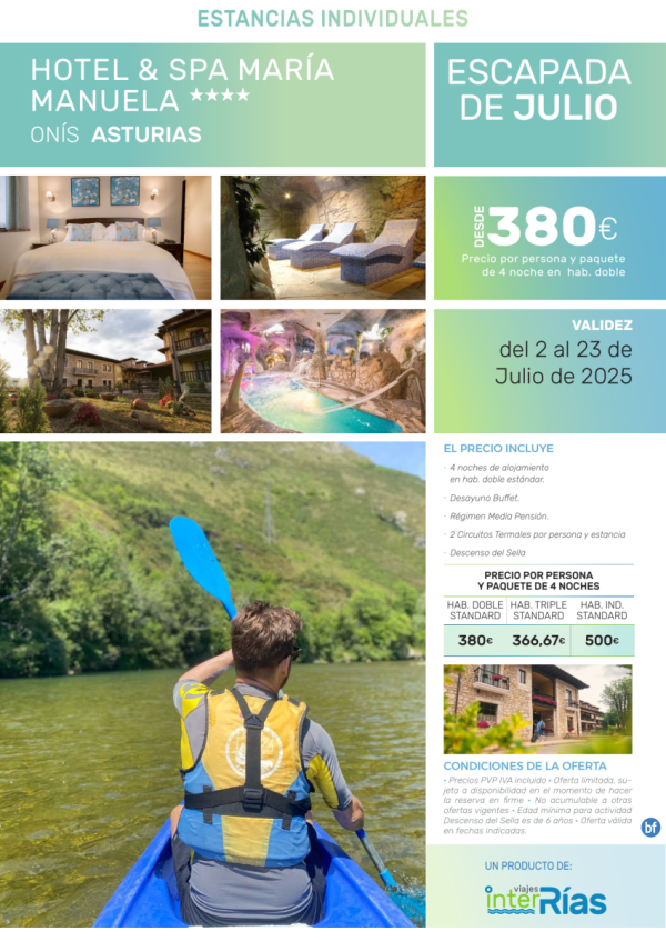 Escapada de Julio Hotel & Spa Mara Manuela 4* (Ons - Asturias).- Hoteles para Individuales