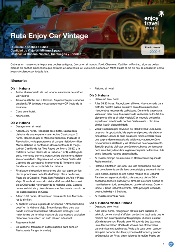 Ruta especializada por 8D/7N en Cuba - Enjoy Car Vintage desde, 2,000 € 