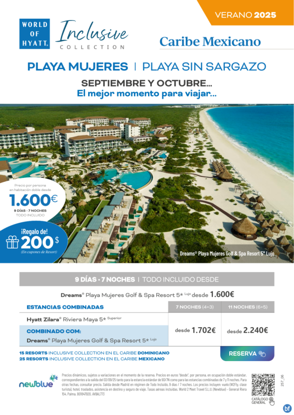Viaja en Sep y  Octu a una playa sin Sargazo.  Lujo en Playa Mujeres, Caribe Mexicano desde 1.600 € 