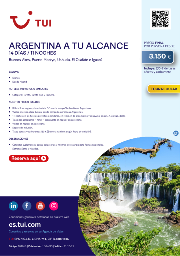 Argentina a tu Alcance. 14 das / 11 noches. Tour Regular. Salidas diarias desde MAD desde 3.150 € 