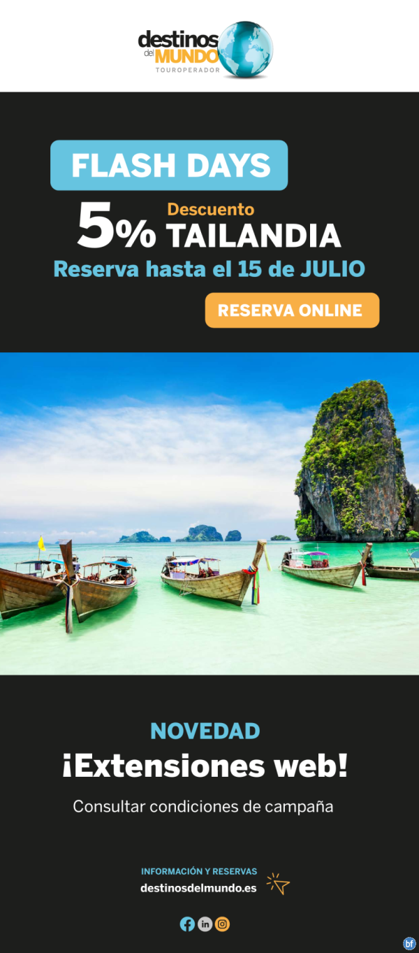 ??FLASH DAYS Tailandia descuento 5% por persona para reservas a Tailandia hasta el 15 de julio ??