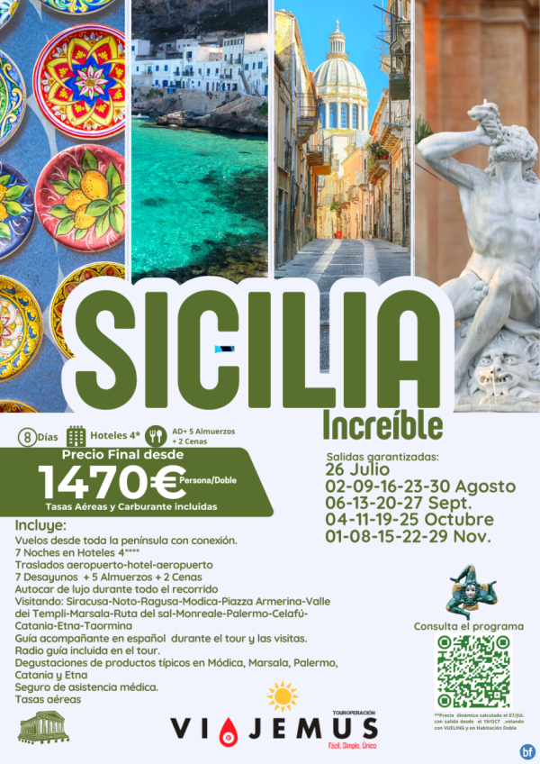 Sicilia un destino vibrante. 8 dias increbles conociendo este tesoro Mediterrneo. Salidas Garantizadas.