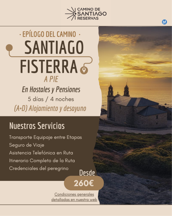 Epilogo del Camino. Santiago de Compostela - Muxia a Pie. Hostales y pensiones. 5 Das/4 Noches. 260 € / persona