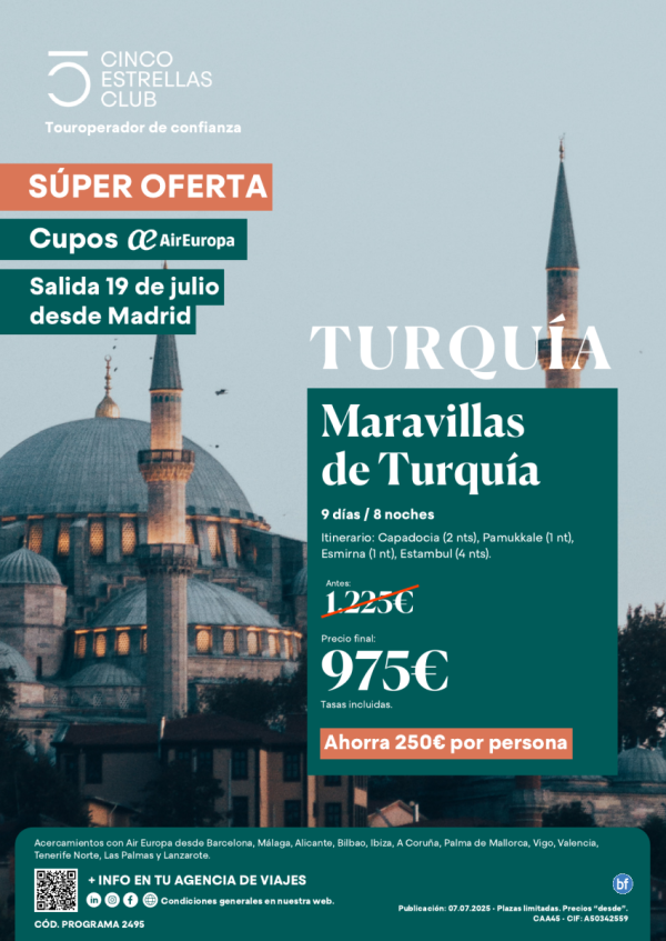 Super Oferta-CuposUX/Maravillas de Turquia 9d/8n Precio Final 975 € sld Julio:19 dsd Mad ltimas  Plazas