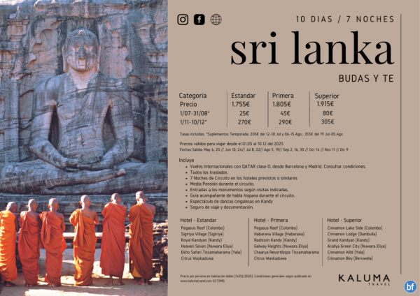 Sri Lanka Budas y T 10 Das / 7 Noches - Salidas Garantizadas hasta Diciembre desde 1.755 € 