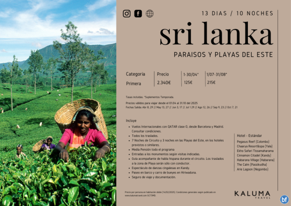 Parasos de Sri Lanka con Playas del Este 13 Das / 10 Noches - Salidas hasta Octubre desde 2.340 € 