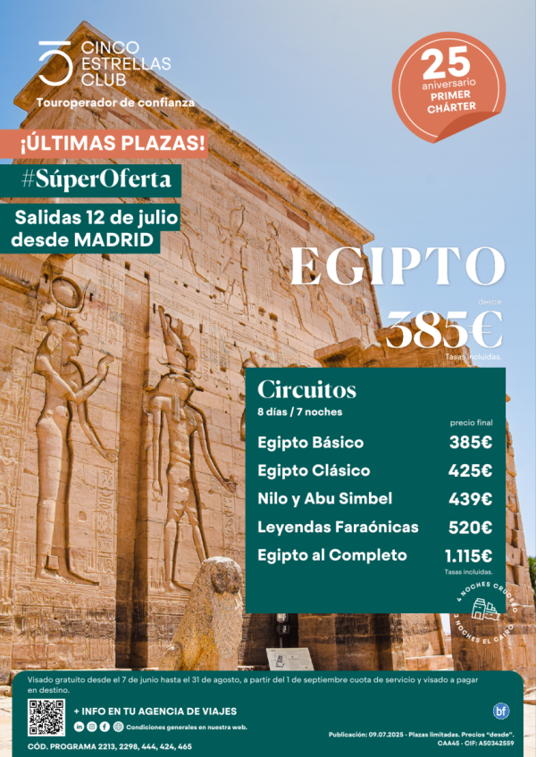 Ofertn del mes!!!!  /ltimas plazas Egipto dsd 385 € salidas 12  de julio desde Madrid