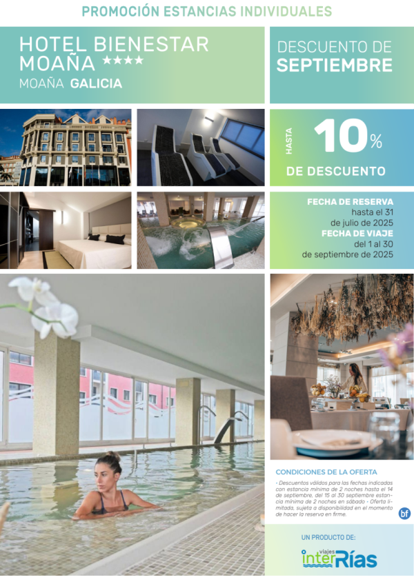Descuento de Septiembre Hotel Bienestar Moaa 4* (Moaa - Galicia).- Hoteles para Individuales