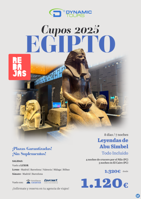 EGIPTO?? rebajas ???Leyendas de Abu Simbel T.I.?(4cru + 3cai) ? salidas: mad, bcn, agp, vlc, bio?dsd 1.120 € 