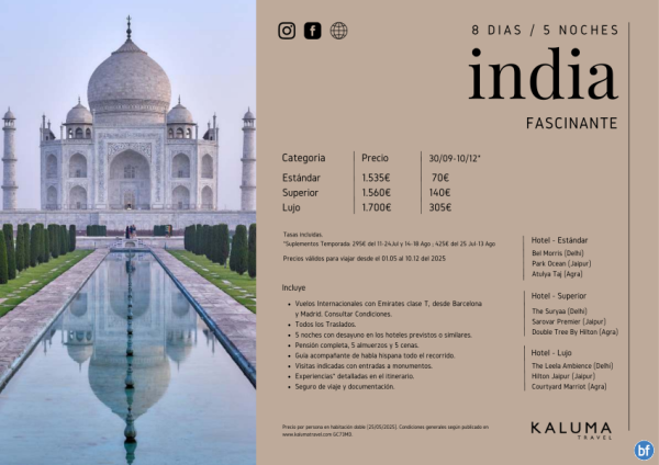 Fascinante India 8 Das / 5 Noches **Pensin Completa y Experiencias** hasta Diciembre desde 1.535 € 