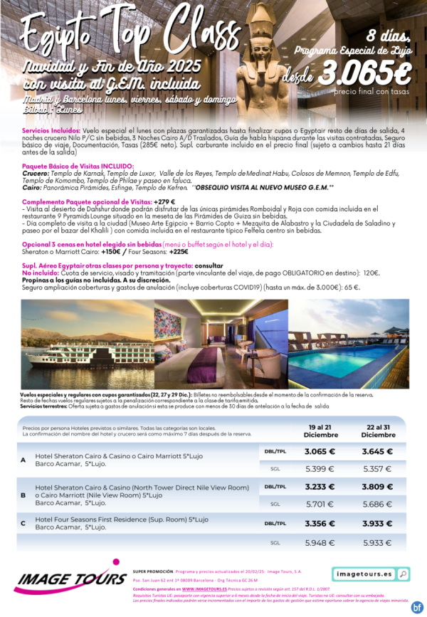 Egipto TopClass Lujo con precios para Navidad y Fin de Ao 2025 Incluye visita al GEM! desde 3065 € 