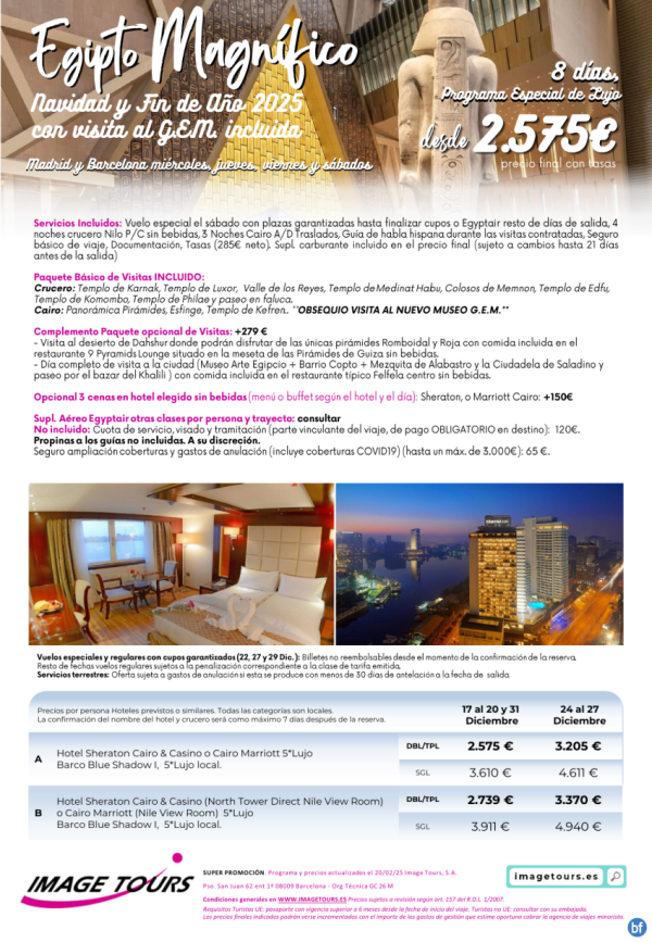 Egipto Magnfico LUJO con precios para Navidad y Fin de ao 2025 Incluye visita al GEM! desde 2575 € 