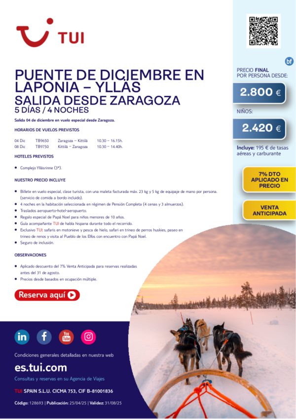 Puente de diciembre en Ylls. 5 das / 4 noches. 7% Dto VA. Salida 04 DIC desde ZAZ desde 2.800 € 