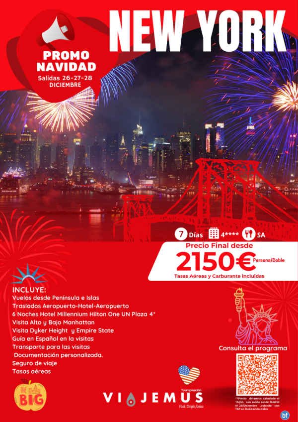 New York en Navidad. Salidas 26-27-28/Dic, 4****. Incluida Alto y Bajo Manhattan-Dykers Heights-Empire State