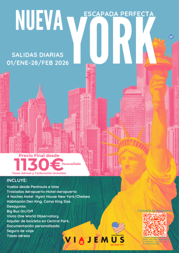 Super Escapada a New York,de 01 al 28/Febrero,4 Noches con Big Bus on/off,Observatorio One World...